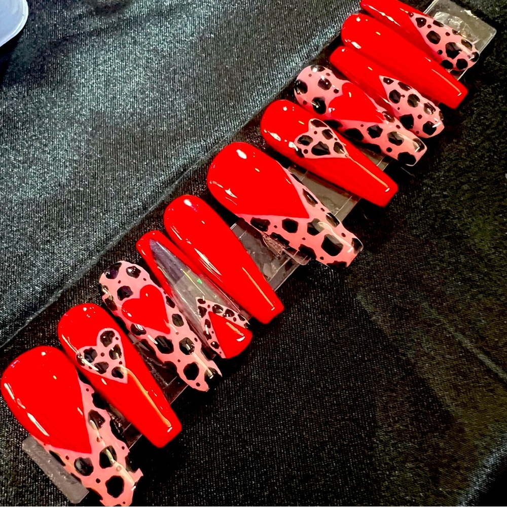Red Cow Print Nails